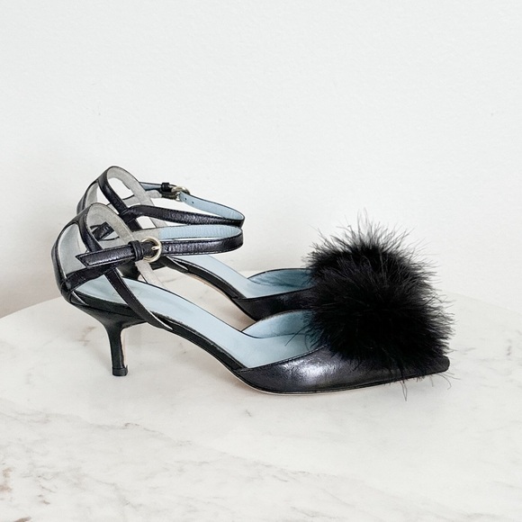 NEW Frances Valentine Willow Mink Fluffy Pom Pom Heels Size 5 - Picture 5 of 6